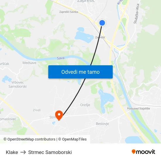 Klake to Strmec Samoborski map