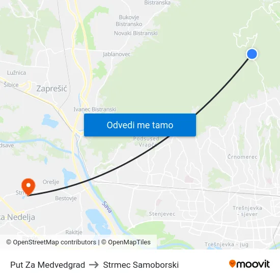 Put Za Medvedgrad to Strmec Samoborski map