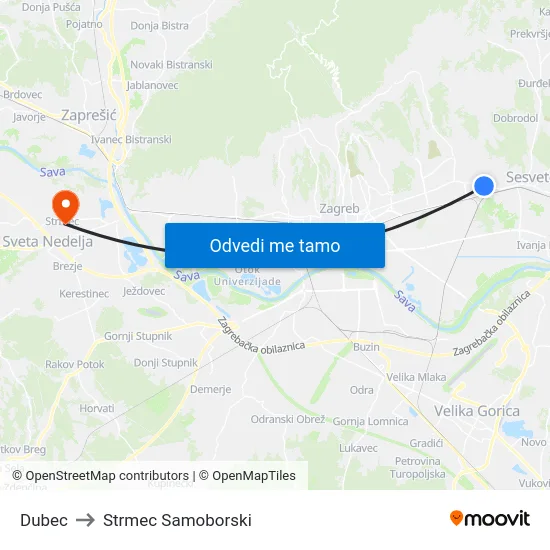 Dubec to Strmec Samoborski map