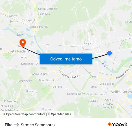 Elka to Strmec Samoborski map
