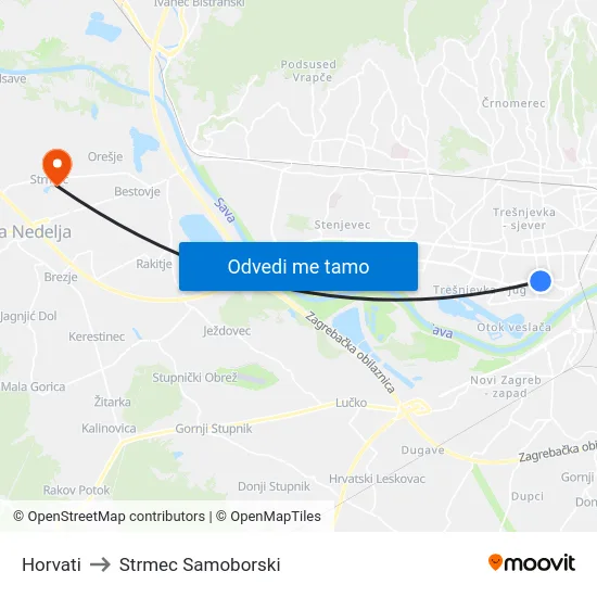 Horvati to Strmec Samoborski map