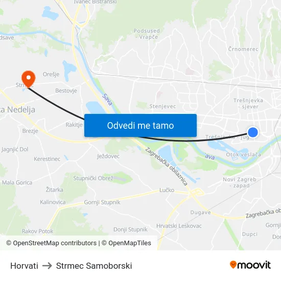 Horvati to Strmec Samoborski map