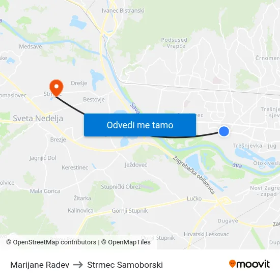 Marijane Radev to Strmec Samoborski map