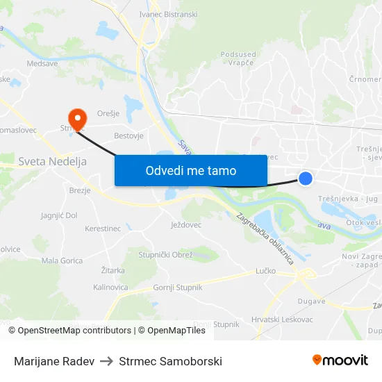 Marijane Radev to Strmec Samoborski map