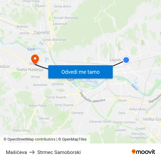 Mašićeva to Strmec Samoborski map