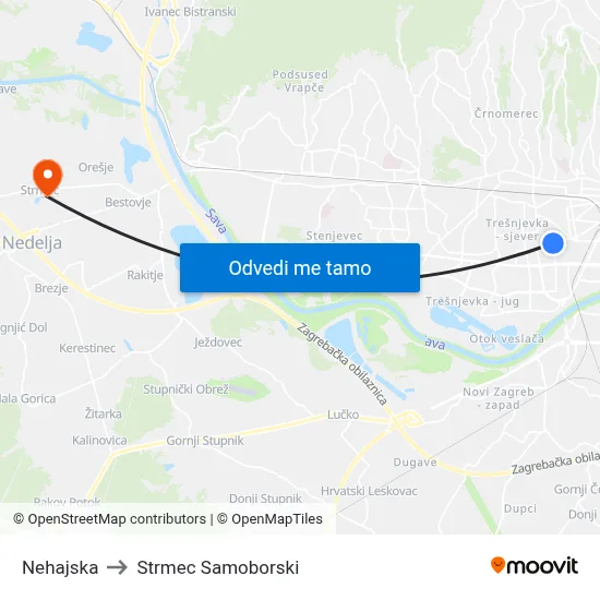 Nehajska to Strmec Samoborski map