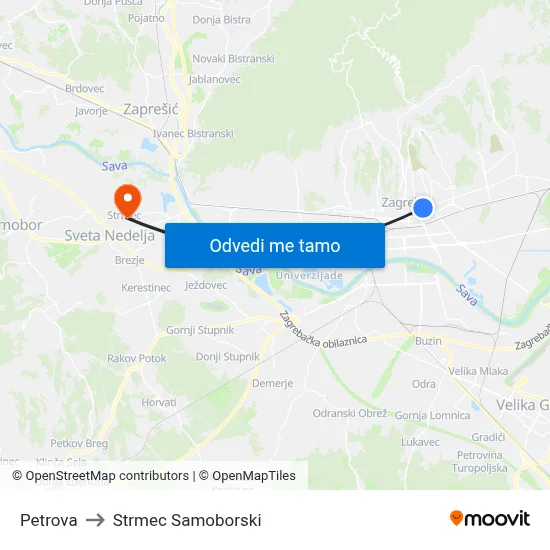 Petrova to Strmec Samoborski map