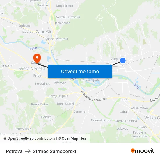 Petrova to Strmec Samoborski map