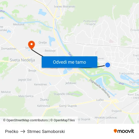 Prečko to Strmec Samoborski map