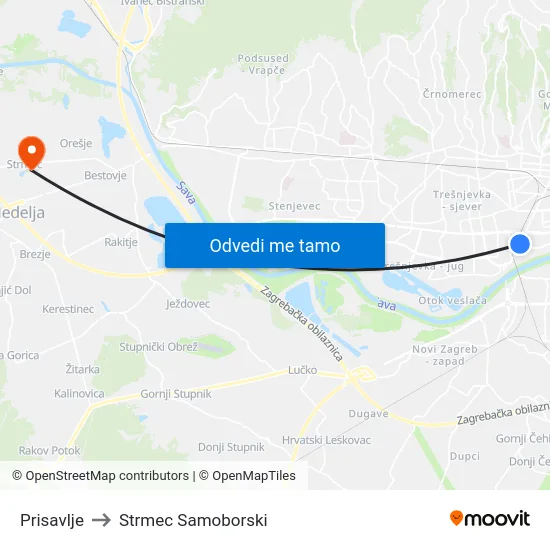 Prisavlje to Strmec Samoborski map