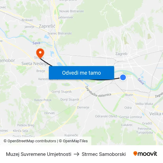 Muzej Suvremene Umjetnosti to Strmec Samoborski map