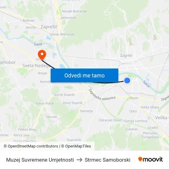 Muzej Suvremene Umjetnosti to Strmec Samoborski map