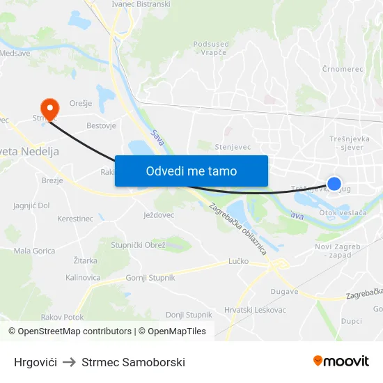 Hrgovići to Strmec Samoborski map