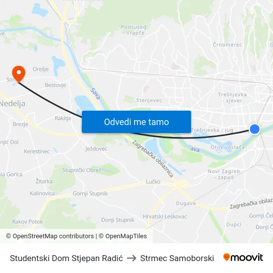 Studentski Dom Stjepan Radić to Strmec Samoborski map