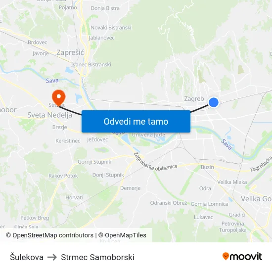 Šulekova to Strmec Samoborski map