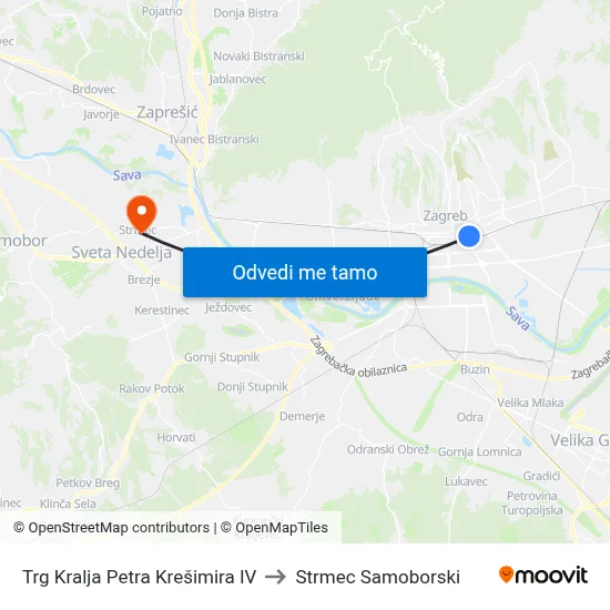 Trg Kralja Petra Krešimira IV to Strmec Samoborski map