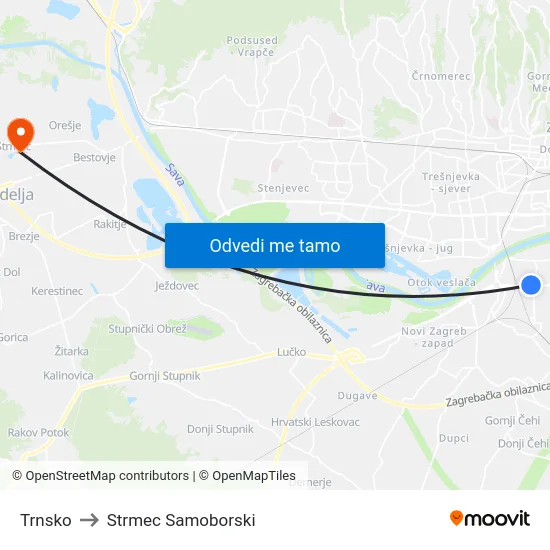 Trnsko to Strmec Samoborski map