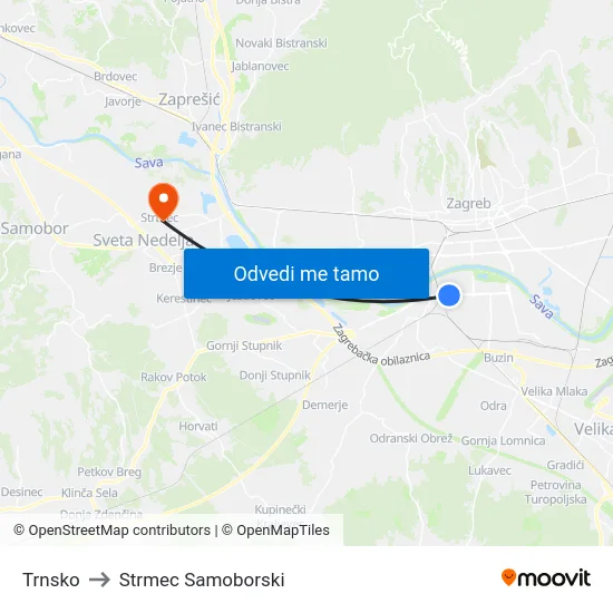 Trnsko to Strmec Samoborski map