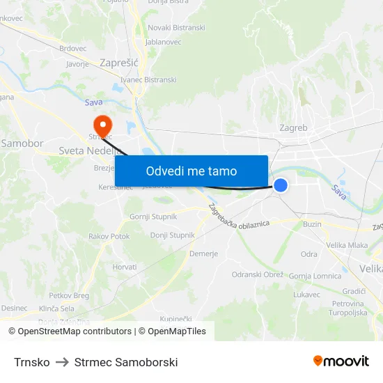Trnsko to Strmec Samoborski map
