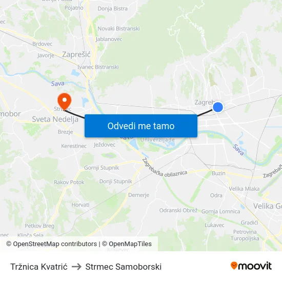 Tržnica Kvatrić to Strmec Samoborski map