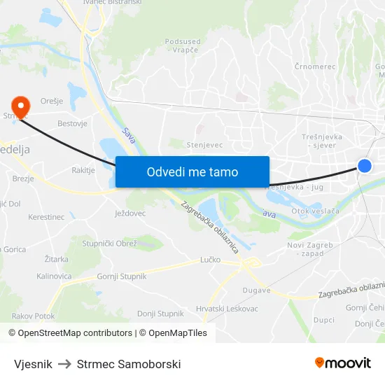Vjesnik to Strmec Samoborski map
