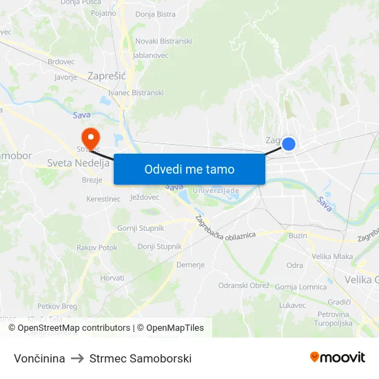 Vončinina to Strmec Samoborski map