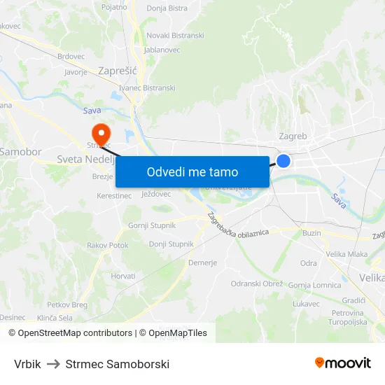 Vrbik to Strmec Samoborski map