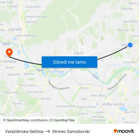 Varaždinska-Selčina to Strmec Samoborski map