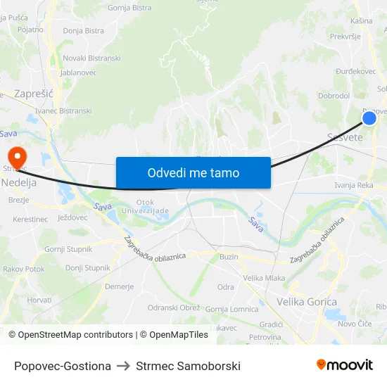 Popovec-Gostiona to Strmec Samoborski map
