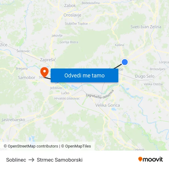 Soblinec to Strmec Samoborski map