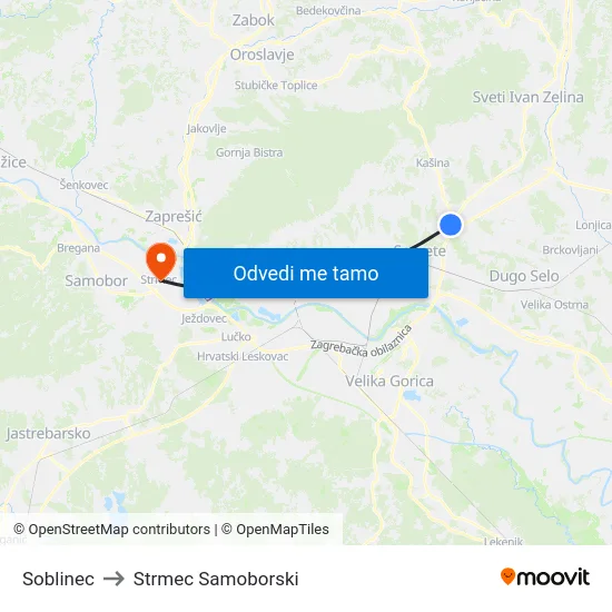 Soblinec to Strmec Samoborski map