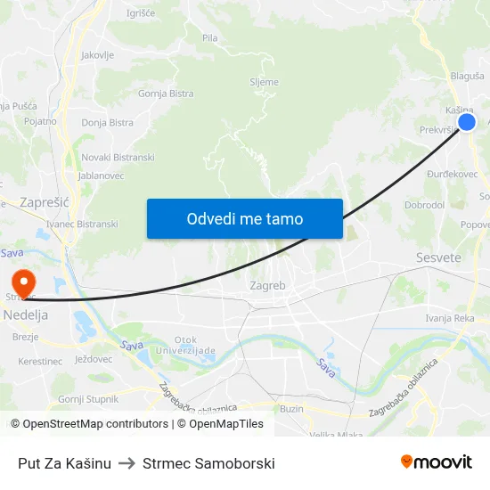 Put Za Kašinu to Strmec Samoborski map