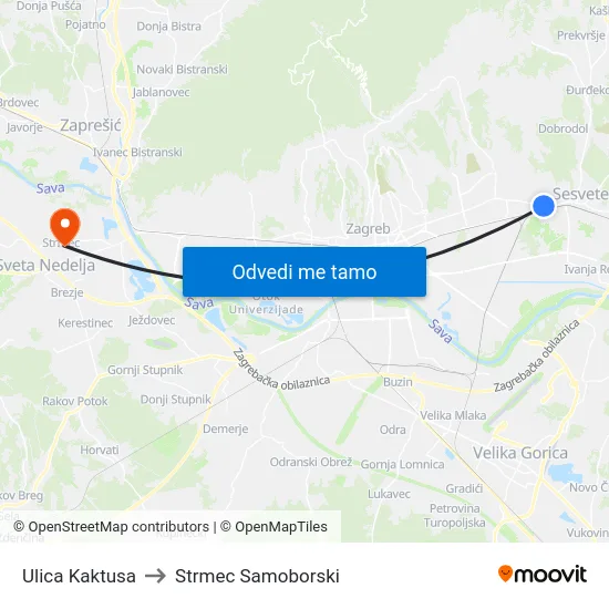 Ulica Kaktusa to Strmec Samoborski map