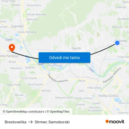 Brestovečka to Strmec Samoborski map