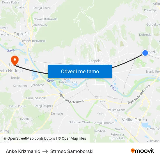 Anke Krizmanić to Strmec Samoborski map