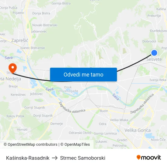 Kašinska-Rasadnik to Strmec Samoborski map