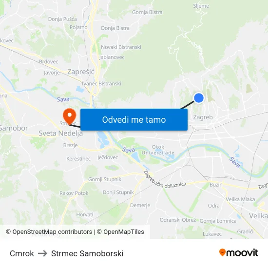 Cmrok to Strmec Samoborski map