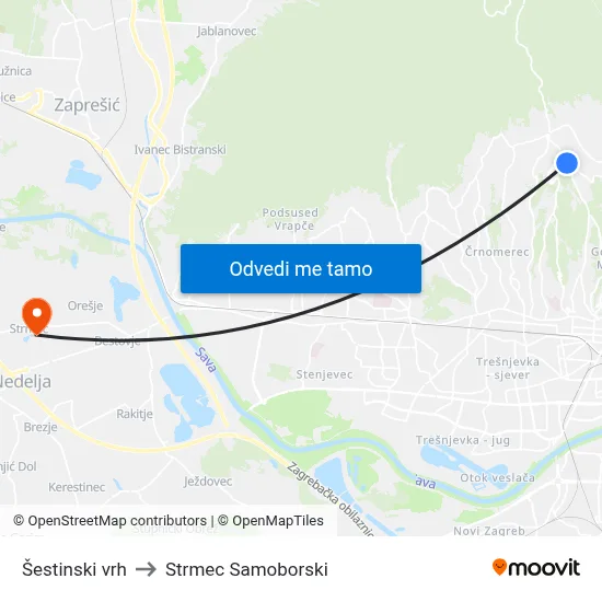 Šestinski vrh to Strmec Samoborski map