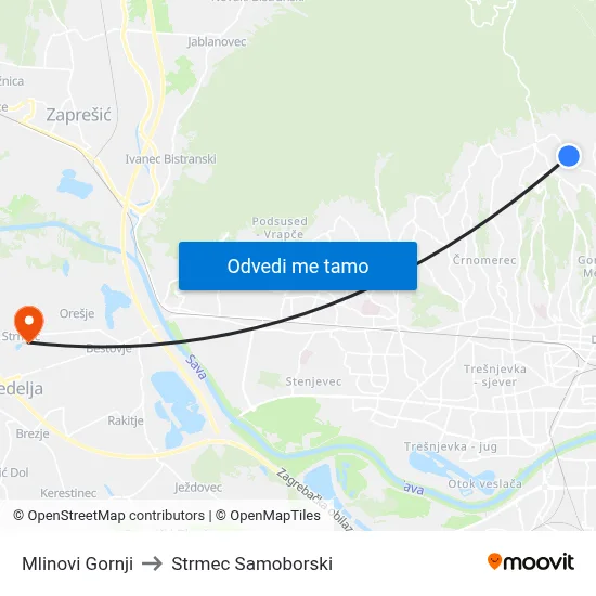 Mlinovi Gornji to Strmec Samoborski map