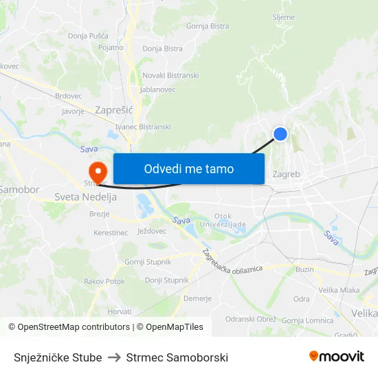 Snježničke Stube to Strmec Samoborski map