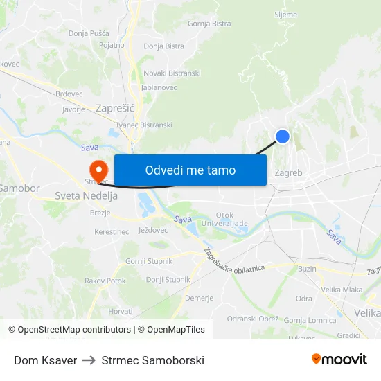 Dom Ksaver to Strmec Samoborski map
