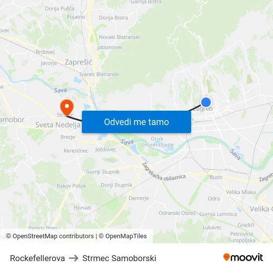 Rockefellerova to Strmec Samoborski map