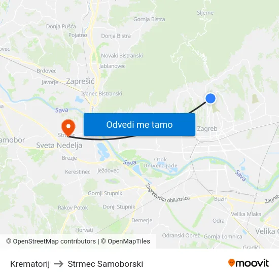Krematorij to Strmec Samoborski map