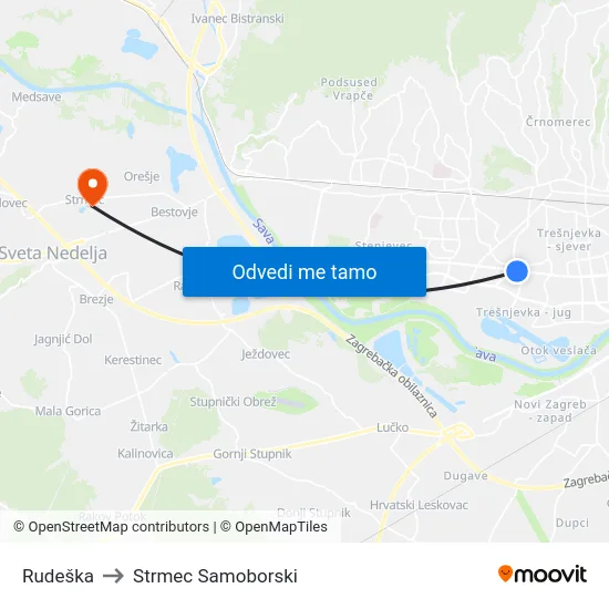 Rudeška to Strmec Samoborski map