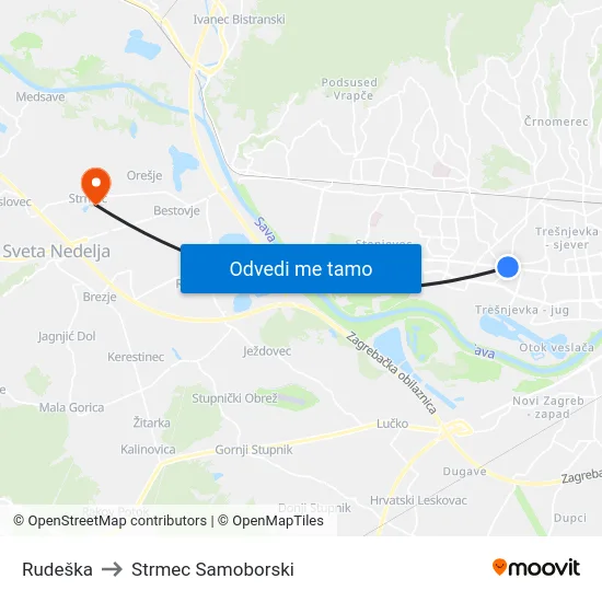 Rudeška to Strmec Samoborski map