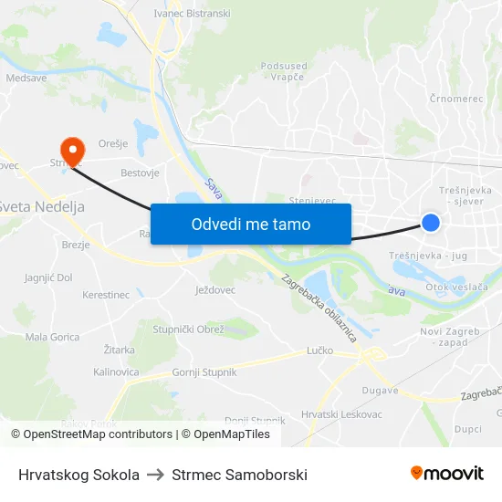 Hrvatskog Sokola to Strmec Samoborski map