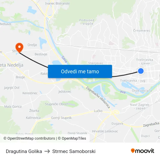 Dragutina Golika to Strmec Samoborski map