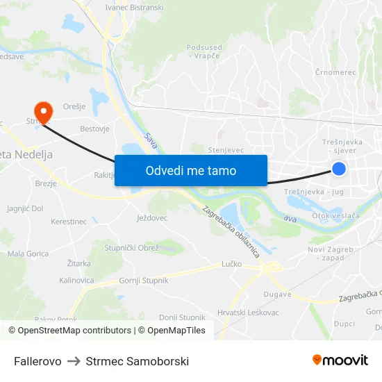 Fallerovo to Strmec Samoborski map