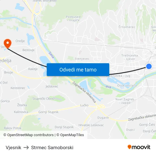 Vjesnik to Strmec Samoborski map