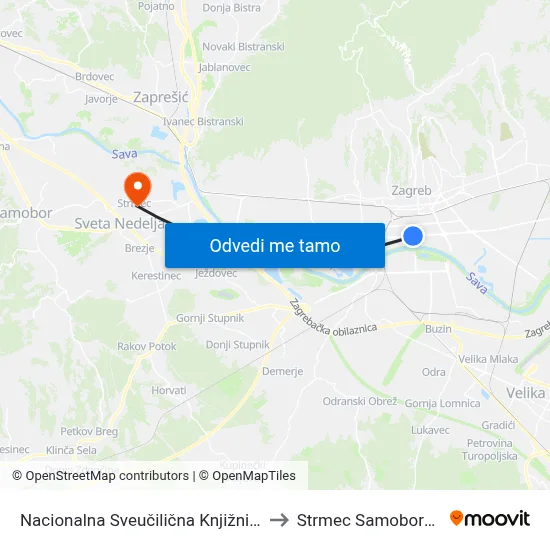 Nacionalna Sveučilična Knjižnica to Strmec Samoborski map